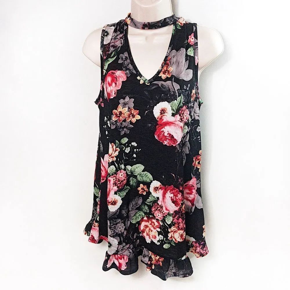 Floral Choker Collar Tank Top Dress Sz S